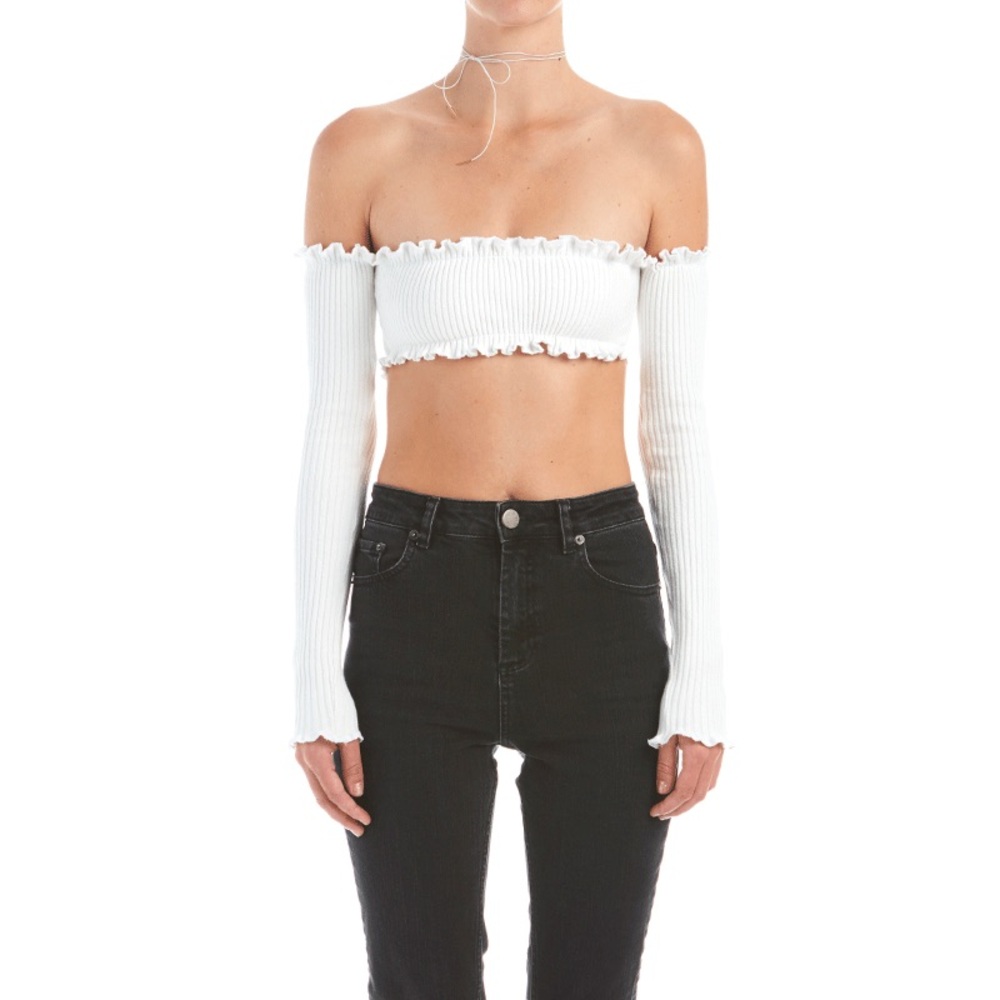 ARE YOU AM I WHITE RIBBED TOP
